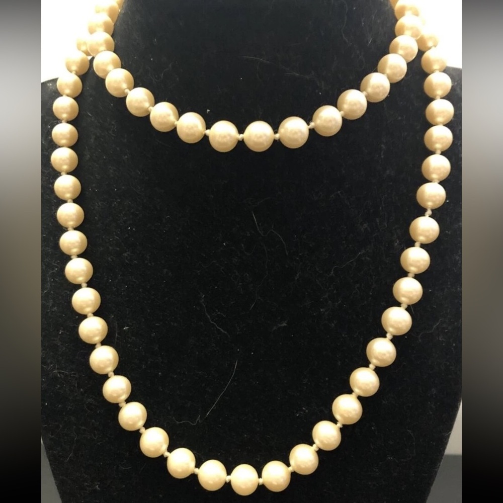 Vintage Signed Monet Faux Pearl Knotted Necklace